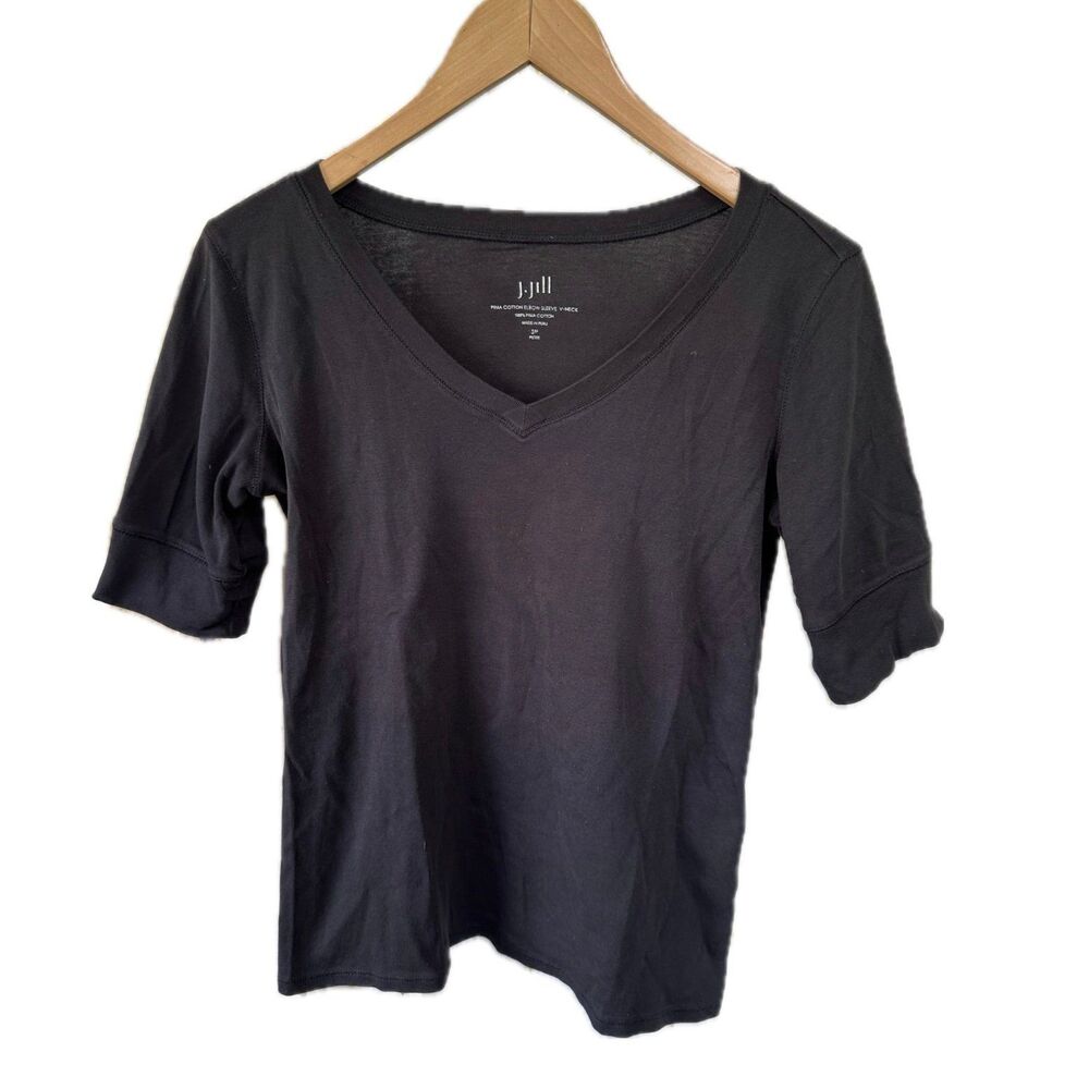 J. Jill Women's 100% Pima Cotton Essential Elbow Sleeve V-Neck Top Petite S